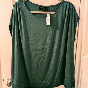 Relaxed Pleat Cap-Sleeve Boatneck Top Lane Bryant Green 14/16